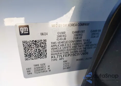 2025 Chevrolet Trax Fwd Ls из США, поврежденный, VIN KL77LFEP2SC072606